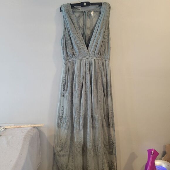Wishlist Sage Green Lace Maxi Romper Event Graduation Dress Size Large - Picture 2 of 11